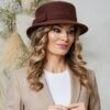 Palarie de dama Chloe 2 maro inchis din fetru de lana cu fundita laterala